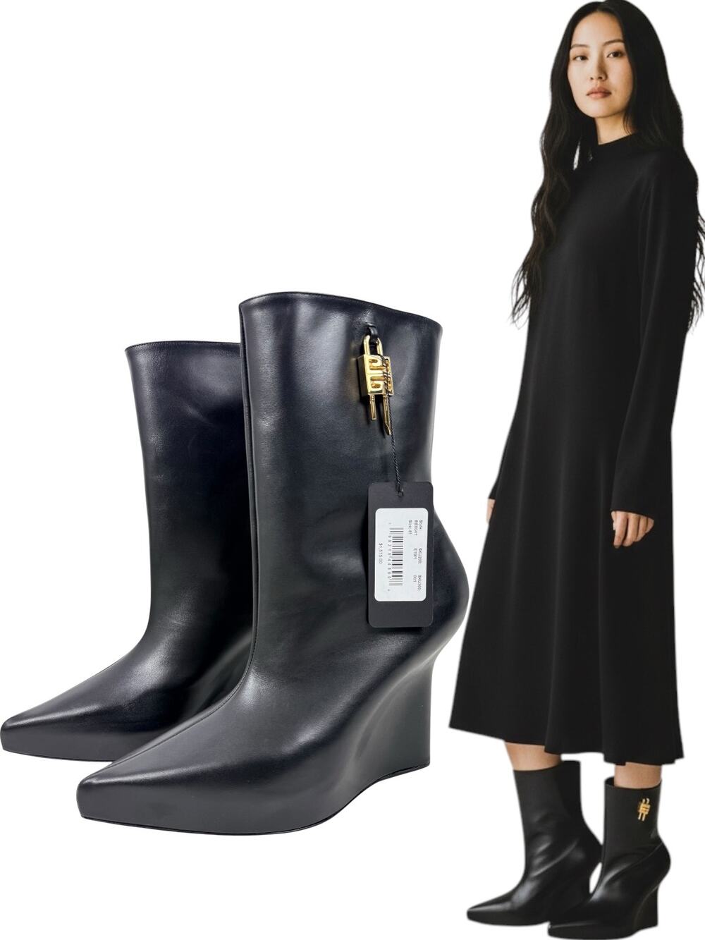 New Givenchy G Lock Hidden Wedge Platform Ankle Boots Black Size 41